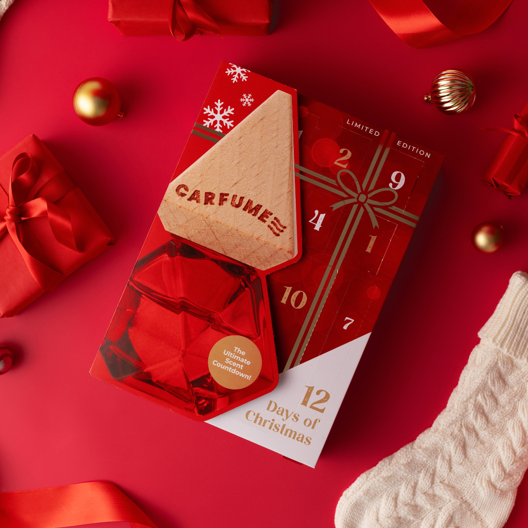 Carfume advent calendar with presents and a stocking